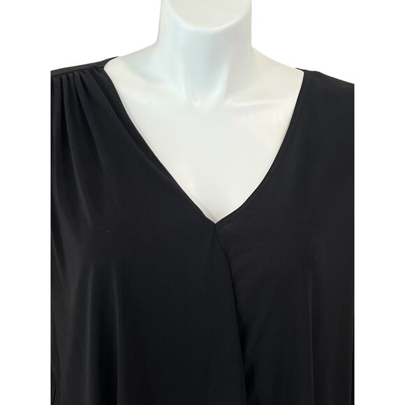 Sweet Clarity 3X Stretch Sleeveless Black Asymmetrical Ruffle Blouse - Picture 2 of 5